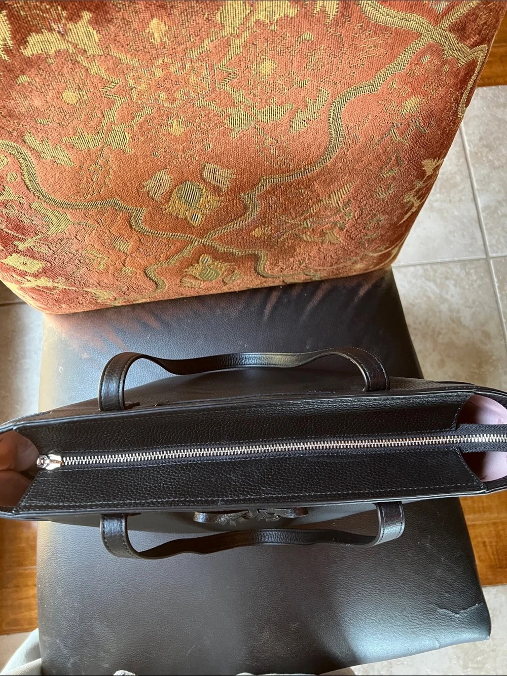 kate spade Black Pebbled Leather Tote with Tassel Bow